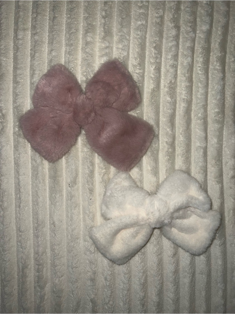 Zara Faux Fur Bow Hair Clips - Pink and White